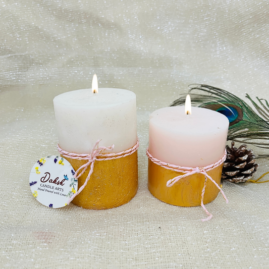 White Golden Pillar Candle Set ( Pack of 1,2 & 3 - Vanilla )
