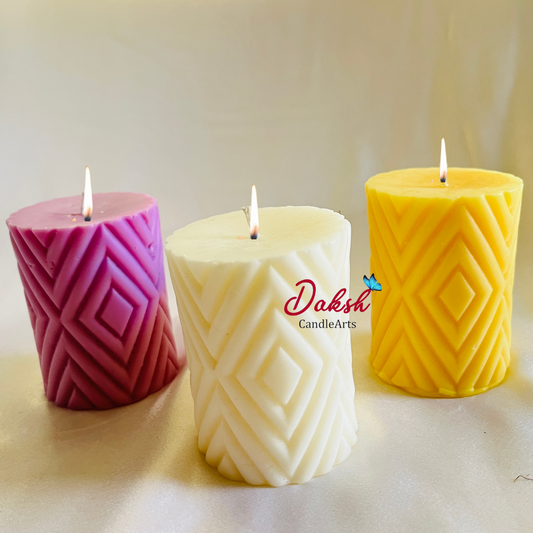 Decorative Soy Pillar Candles ( Pack of 3 )