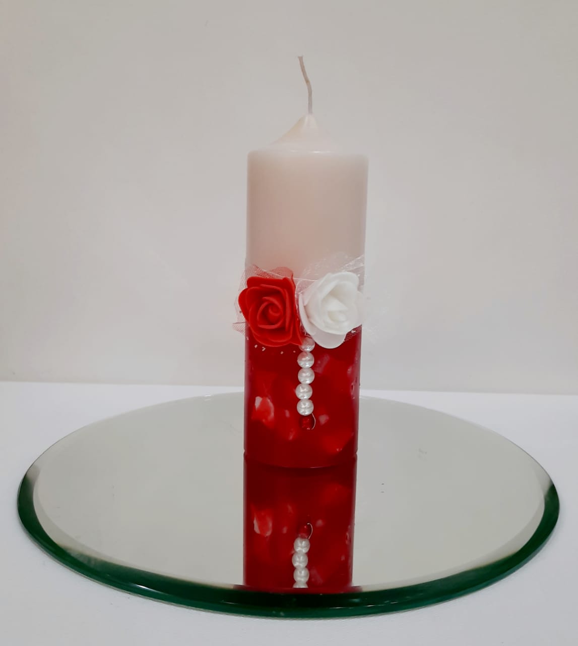 Decorative Red & White Pillar Candles Set ( Fantasia Floral Scented, Set of 3)