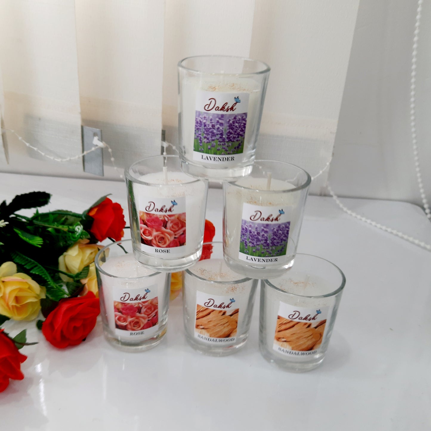 Ecofriendly Soy Glass Votive Candles Lavender Rose Jasmine - Pack of 6