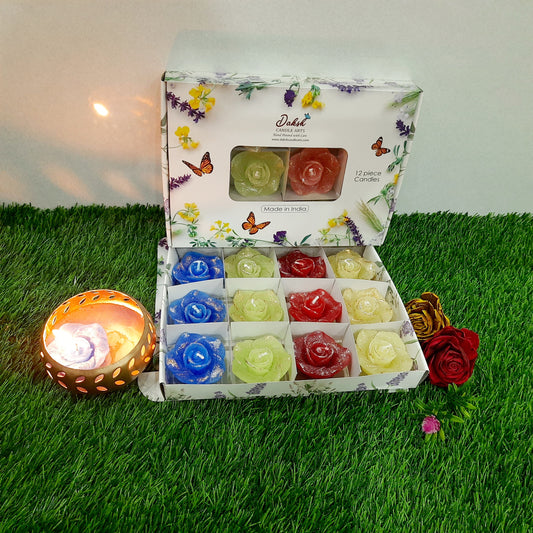 Scented Rose Flower Candles (Pack of 12)