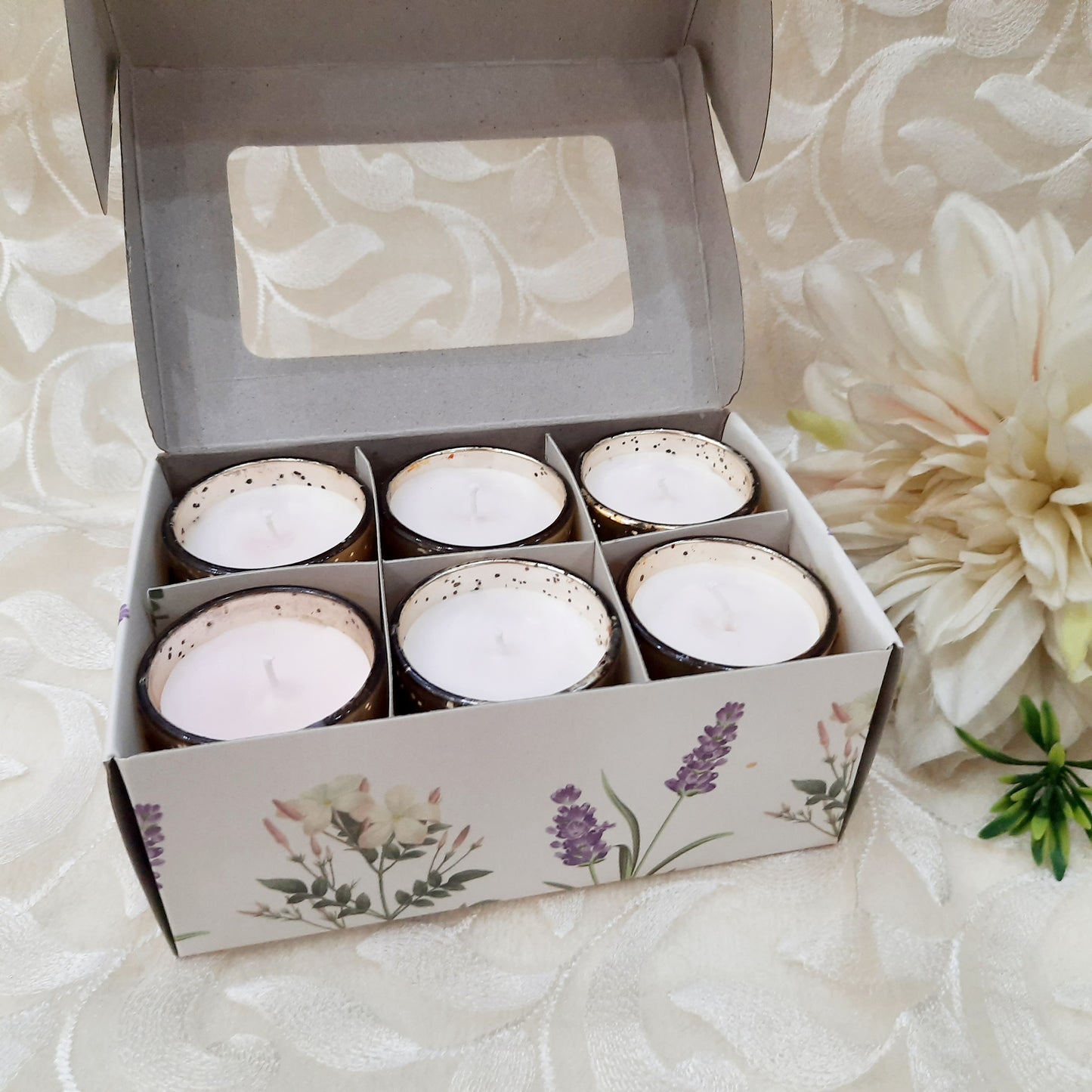Votive Glass Candles Pack of 6 - Fantasia Floral Scented