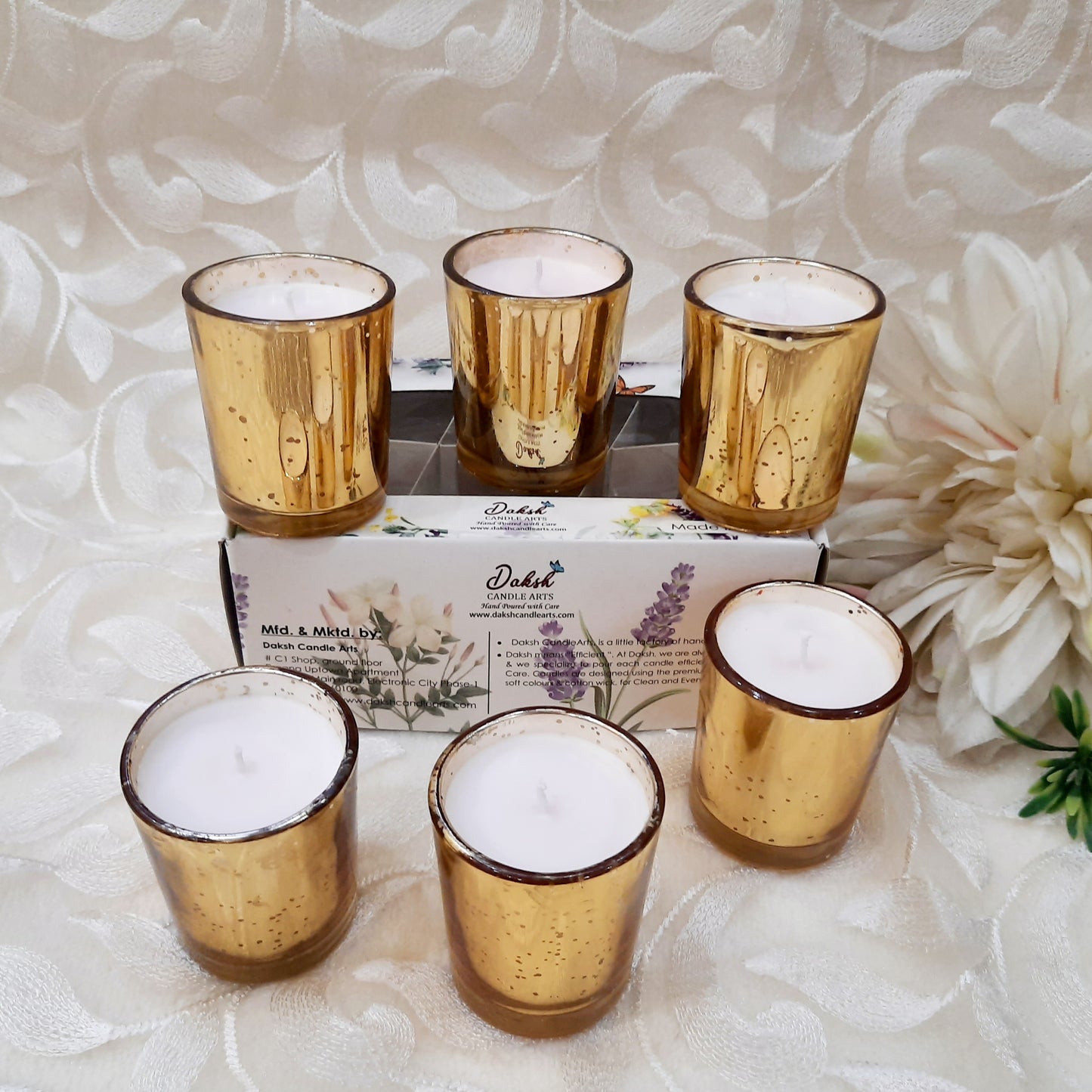 Votive Glass Candles Pack of 6 - Fantasia Floral Scented