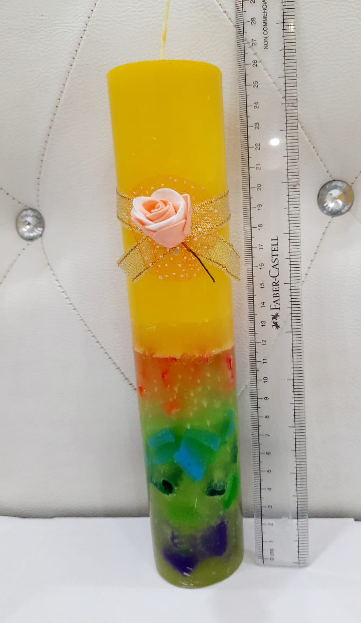 Beautifully hand designed Yellow Multi color pillar candles set of 4 ( Floral Scented)
