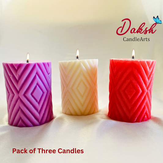 Decorative Soy Pillar Candles ( Pack of 3 )