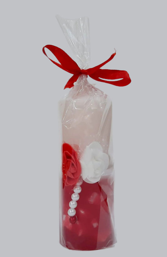 Decorative  Red & White Pillar Candles Set  ( Fantasia Floral Scented, Set of 3)