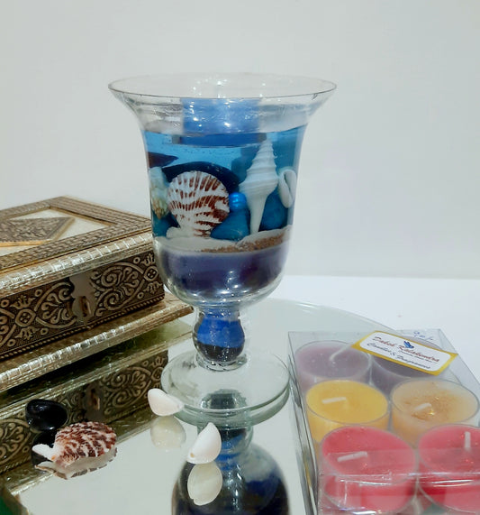 Forever Luminous Blue Sea Shell vase candle
