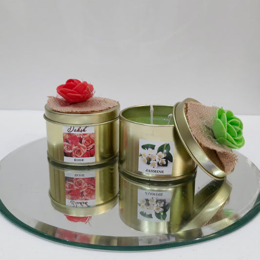 Premium Soy Wax Golden Tin Jar candles Gift Pack of 2 - Rose & Jasmine