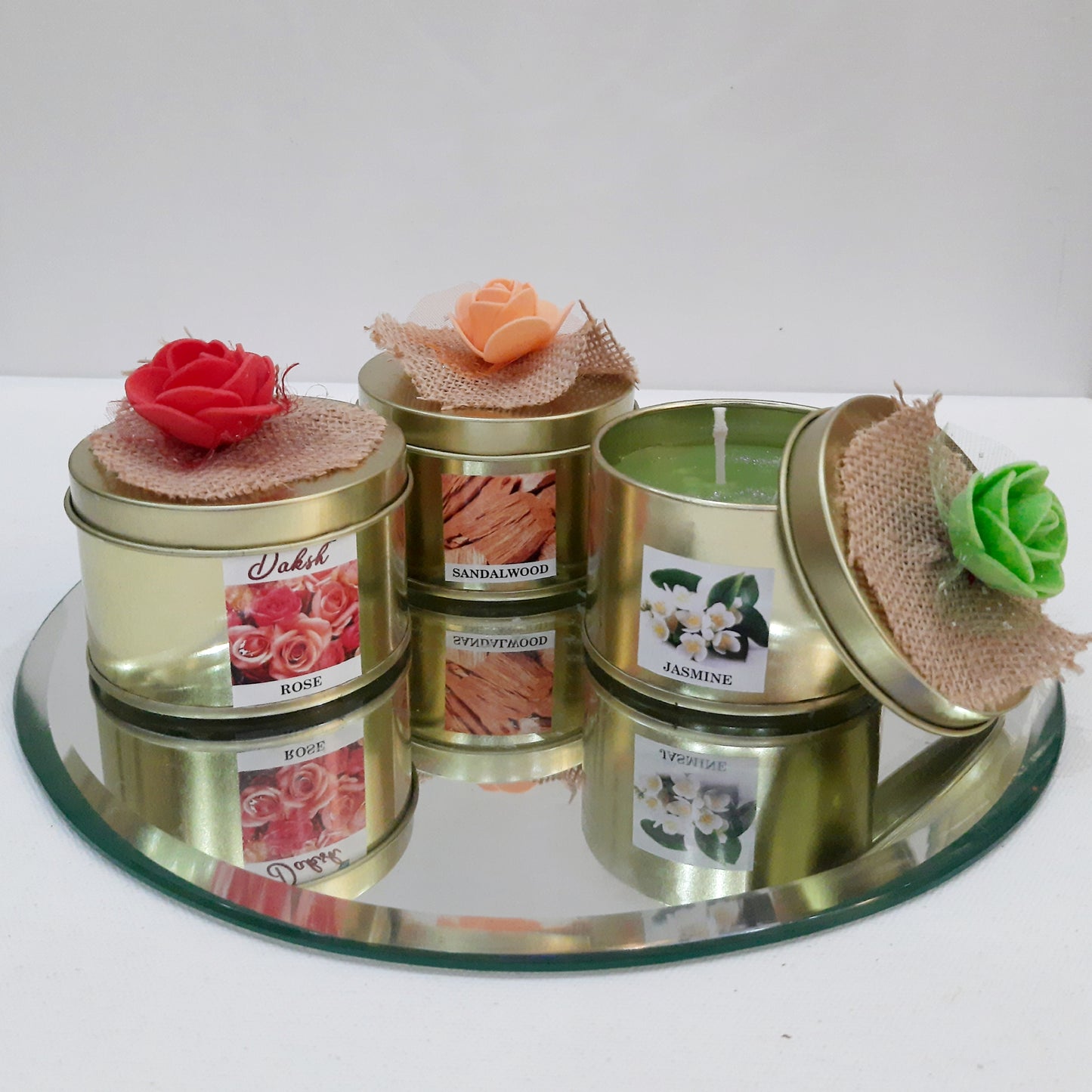Premium Soy Wax Golden Tin Jar candles Gift Pack of 3 (Rose , Jasmine & Sandalwood )