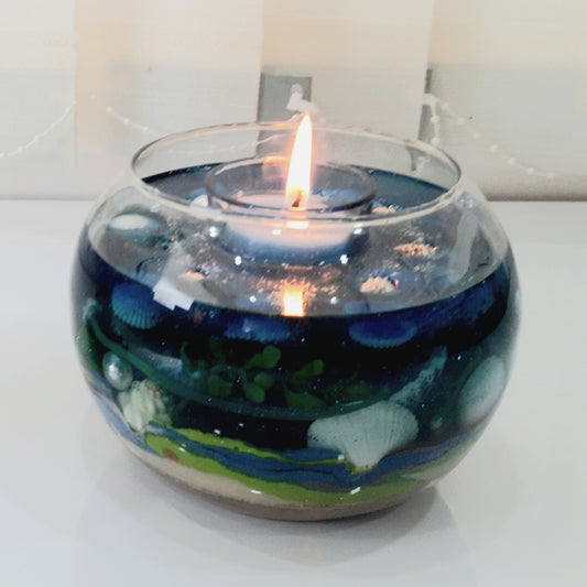 Forever Luminous Blue Sea Shell Big 5" Vase Candle