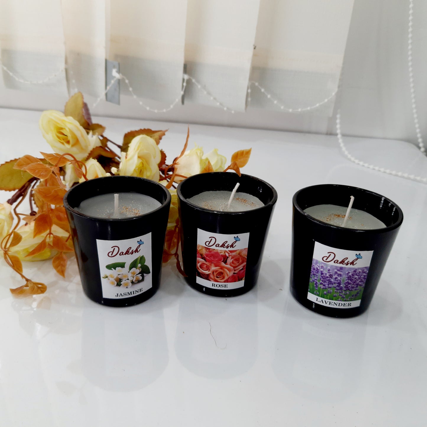 Black Soy Votive Candles , Rose lavender Jasmine scented -Pack of 3