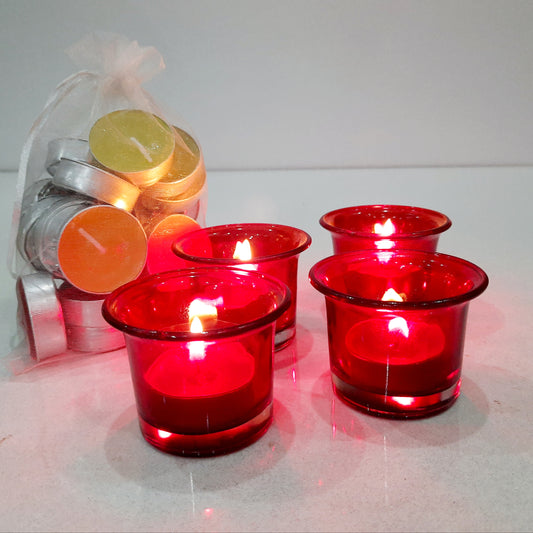 Red Votive T-light Candle Holders ( pack of 4 ) For Simple Decoration