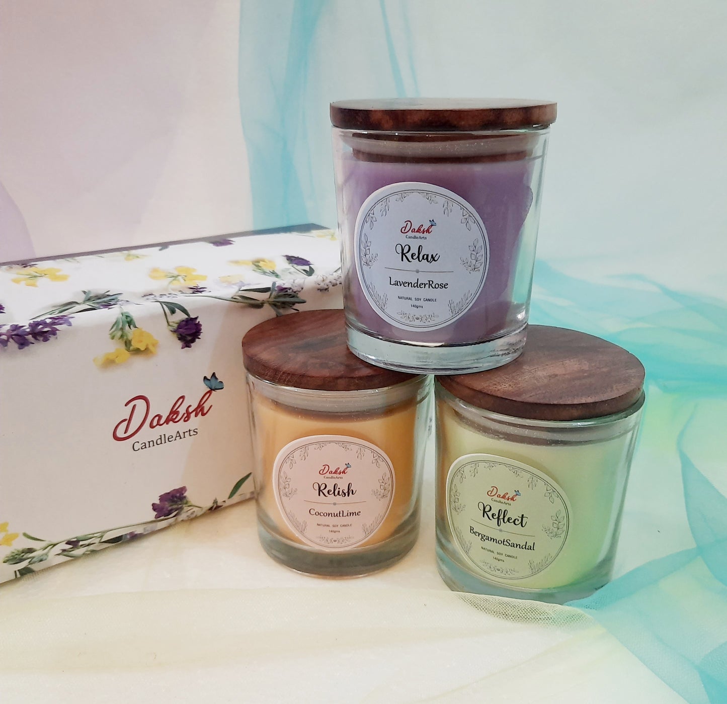 Luxury Gift Box - A collection of 3 Relax Relish & Reflect Soy scented jar candles