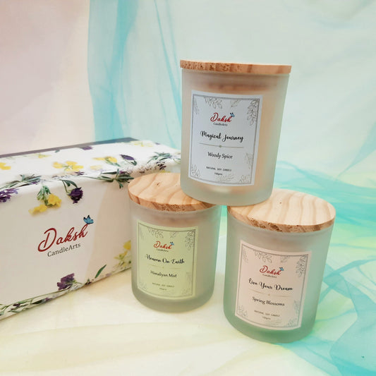 Luxury Gift Box : 3 unique fragrances in a  frosted soy jar candles