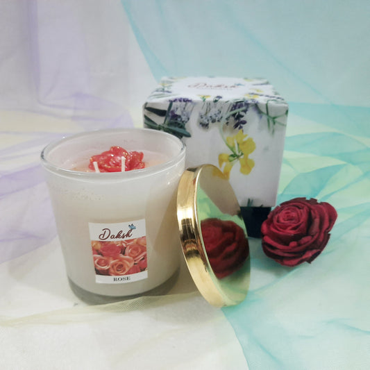 Luxury White Golden Lid jar Candle in a Gift Box - Rose Scented