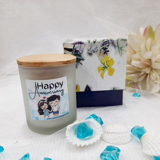 " Happy Anniversary " Frosted Scented Candle Gift Box ( Lavender Rose )