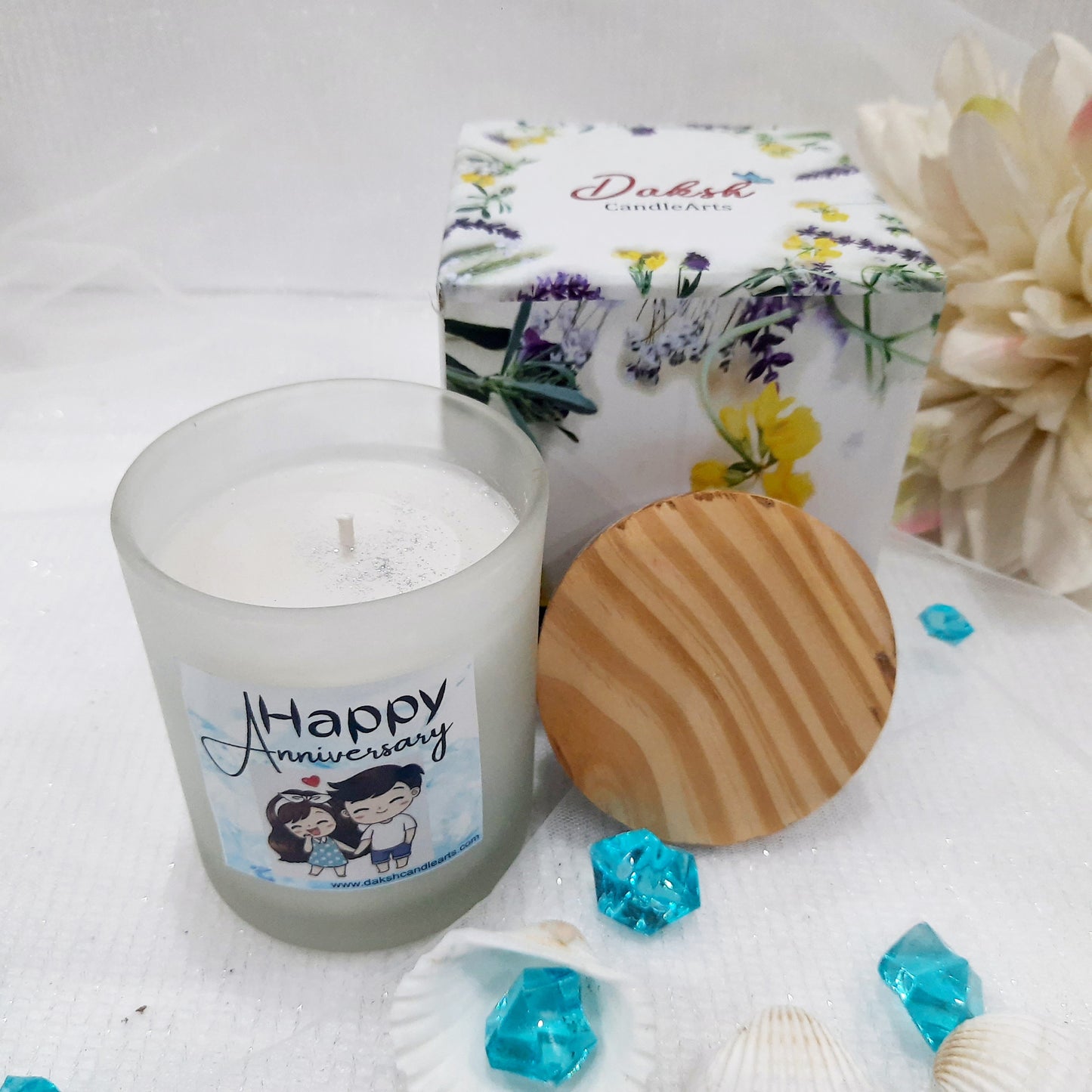 " Happy Anniversary " Frosted Scented Candle Gift Box ( Lavender Rose )