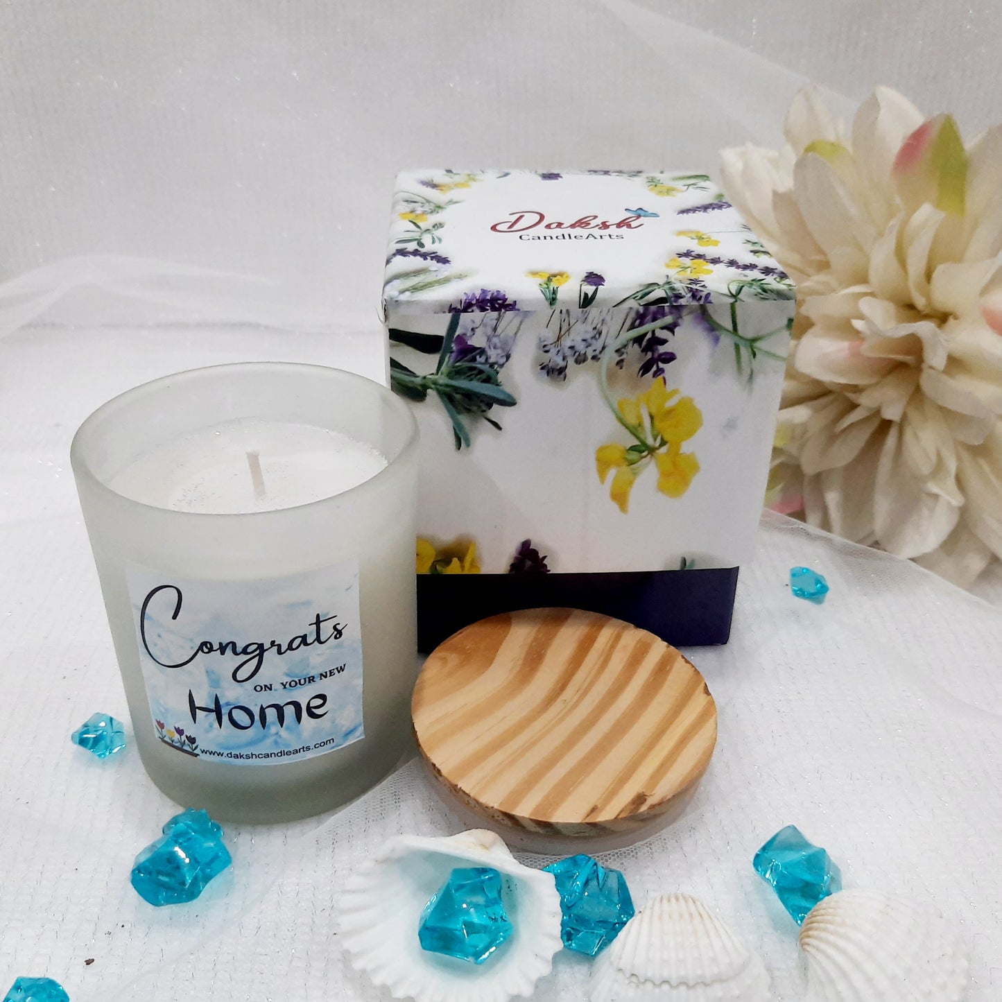 " Congrats on your New Home" Frosted Scented Jar Candle Gift Box ( Ocean Breeze Fragrance)