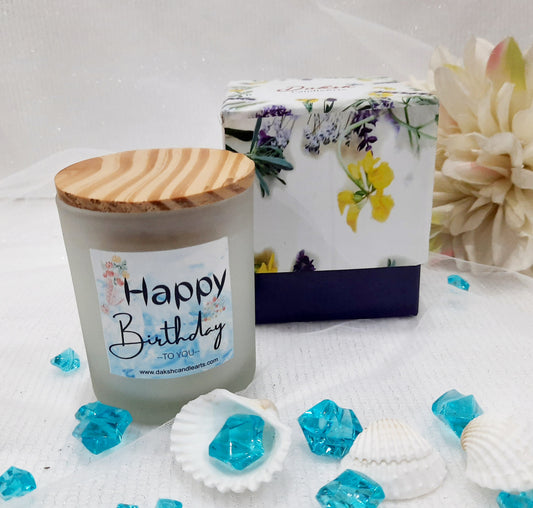 " Happy Birthday" Frosted Scented Soy jar candle in a  Gift Box ( Lavender.Sandalwood)