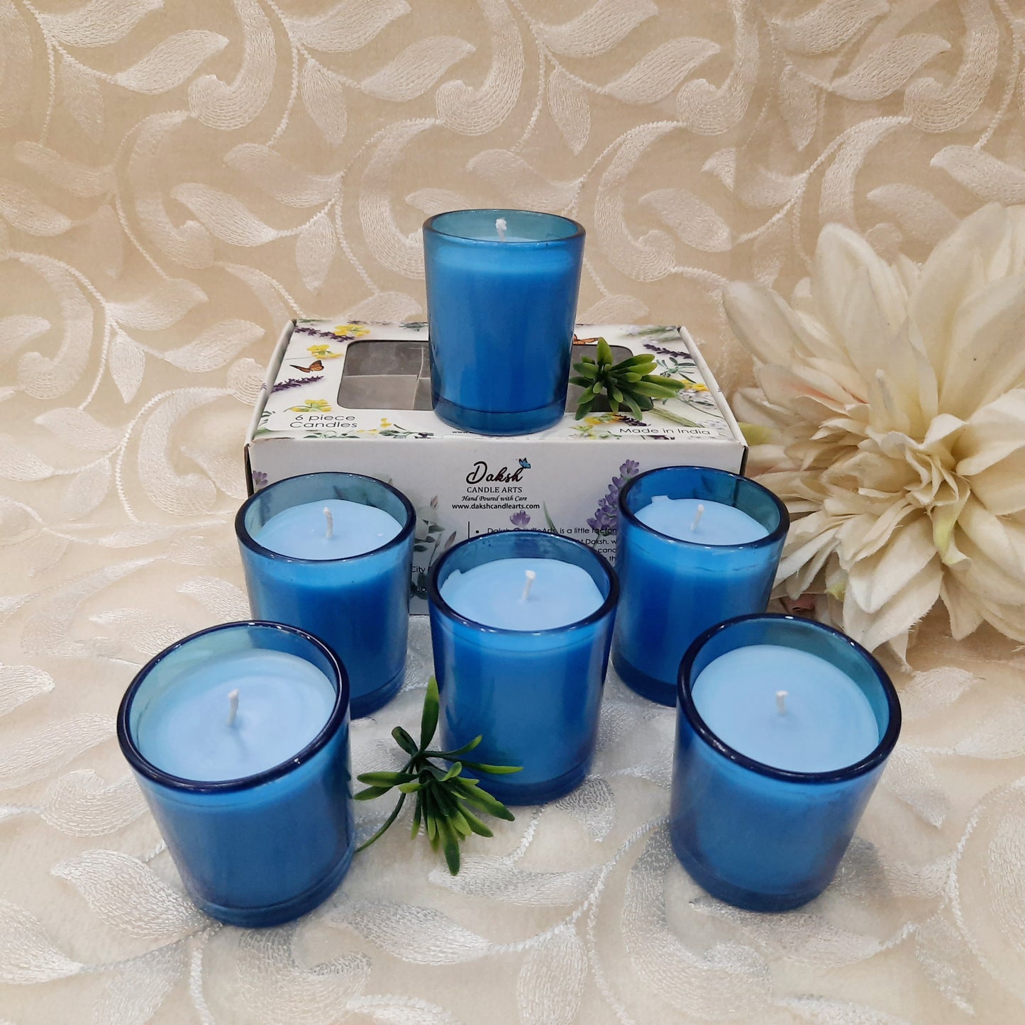 Luxury Ocean Breeze Scented Blue Votive Candles - Pack of 6