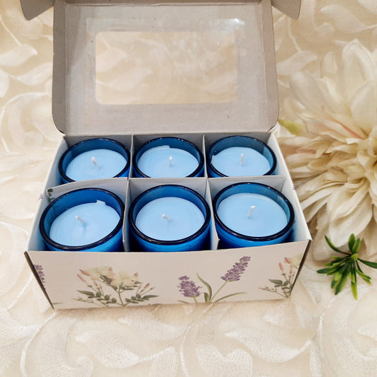 Luxury Ocean Breeze Scented Blue Votive Candles - Pack of 6
