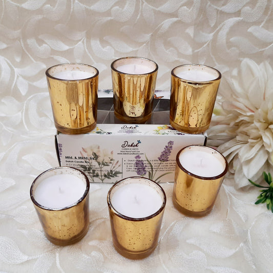 Luxury Golden Soy Votive Glass Candles Pack of 6 - Lavender Scented