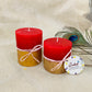Handpoured Red Golden Decorative Scented Pillar Candle (Pack of 2- Garden Rose)