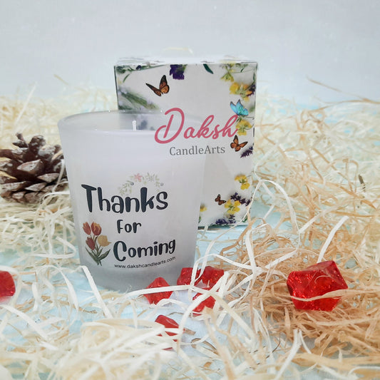 " Thanks for Coming " Frosted jar candle (lavender vanilla)