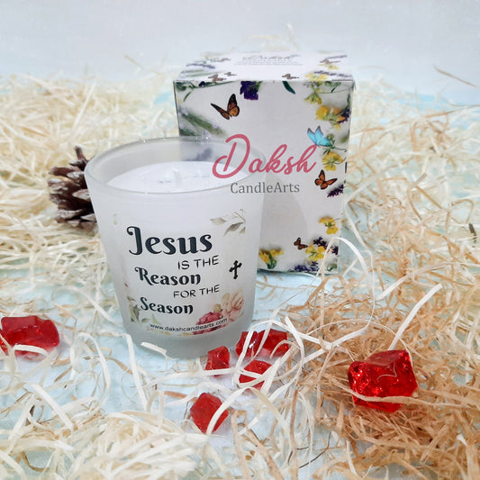 " Jesus is reason for all the season" Unscented Frosted jar candle
