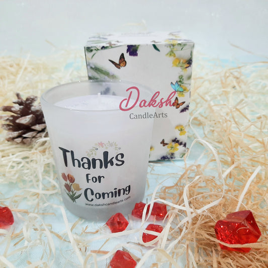 " Thanks for Coming " Frosted jar candle (lavender vanilla)