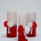Beautifully hand Designed  Red & White Pillar Candles  ( Floral Scented, Set of 3)