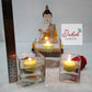 Square Glass Candle Holders , Set of 3 (Free Filler Multicolor Stones & Floating Candles)